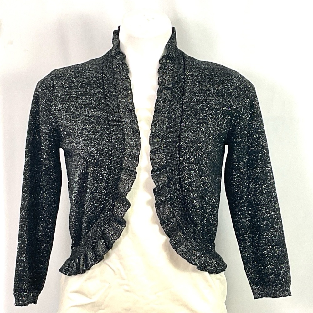 Roz & Ali-pretty black glitter knit, stretchy, feminine shrug- size medium
